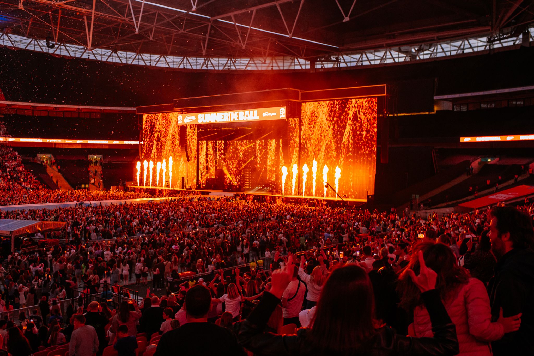 Pyro is released from the stage during Capital's Summertime Ball