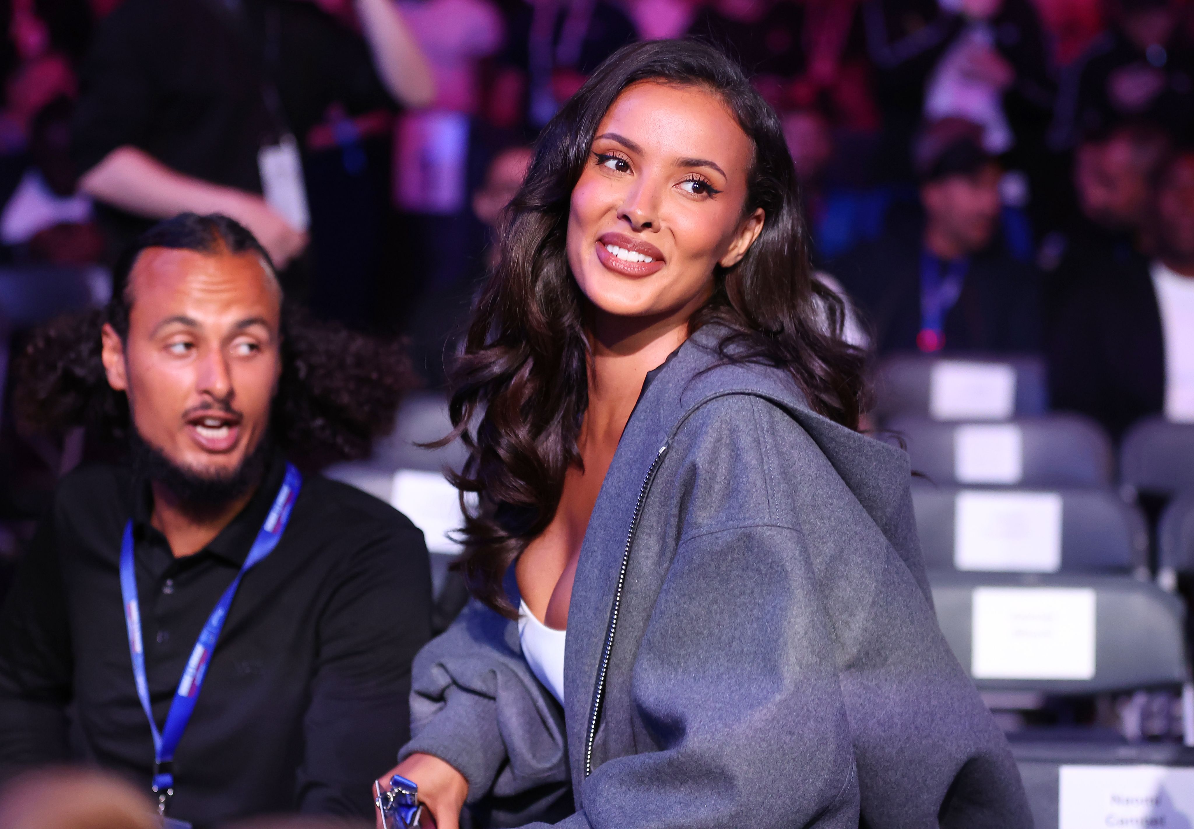 Maya Jama arrives to watch Joshua Dubois at Wembley
