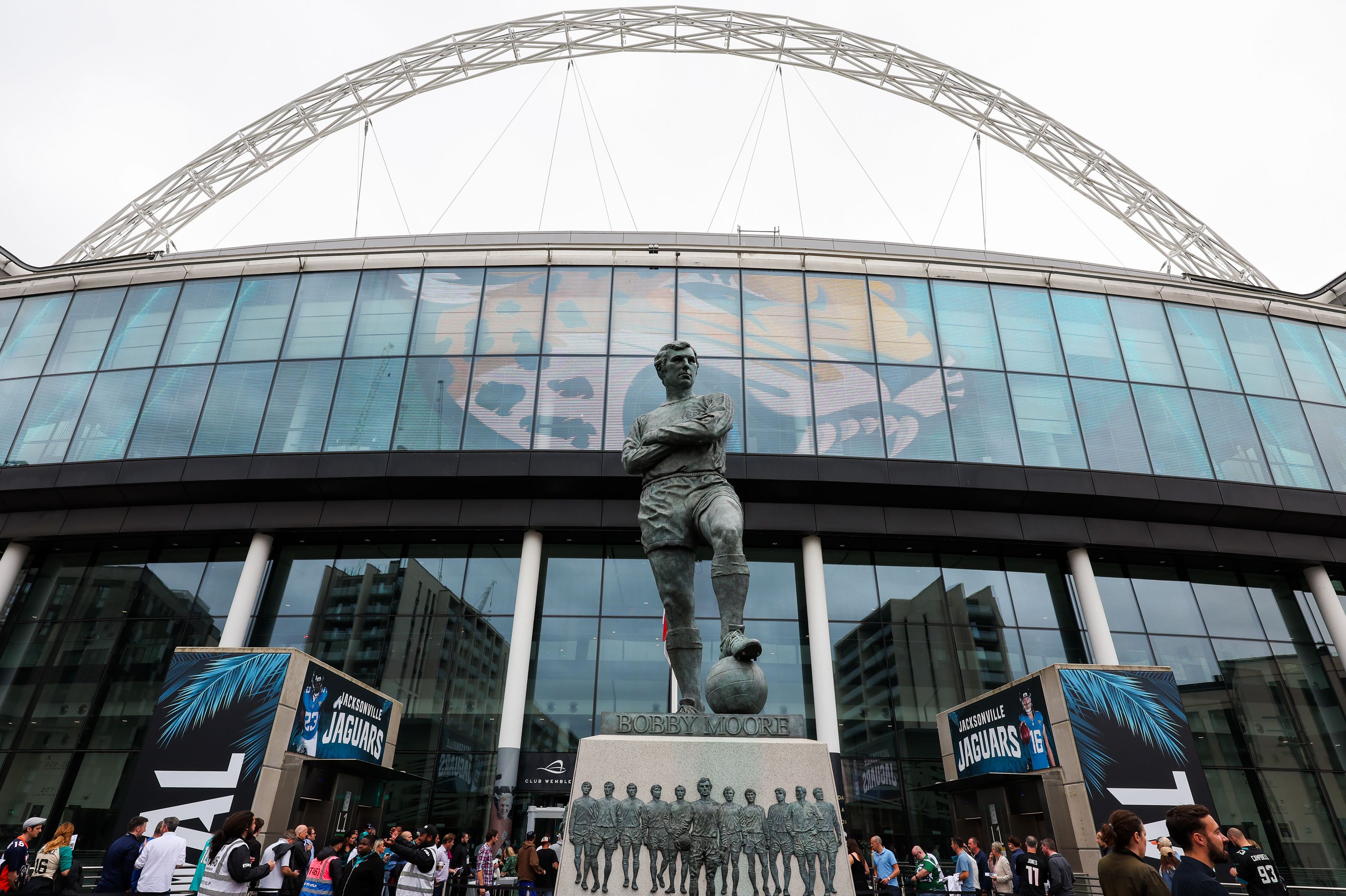 The Jags crest is pictured on the external screens outside Wembley Stadium